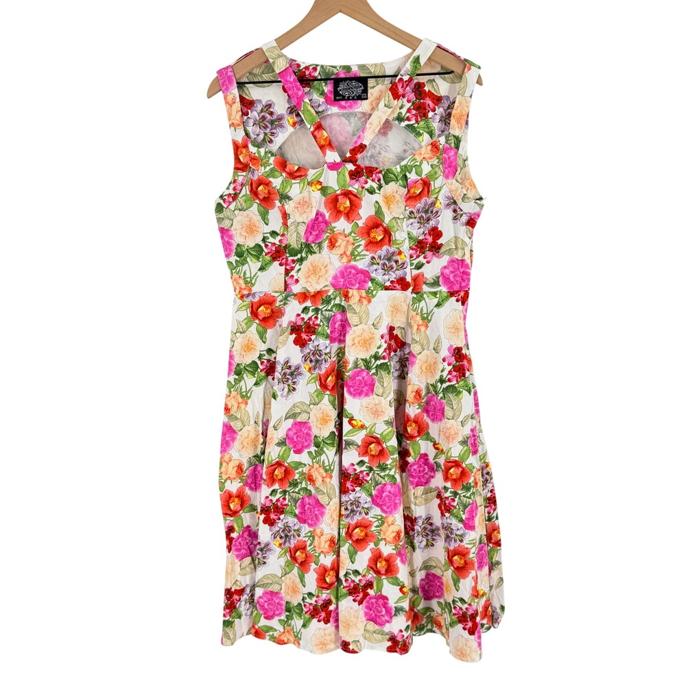 Hearts & Roses Floral Fit & Flare Dress Multicolor 14 Rockabilly Retro Pinup